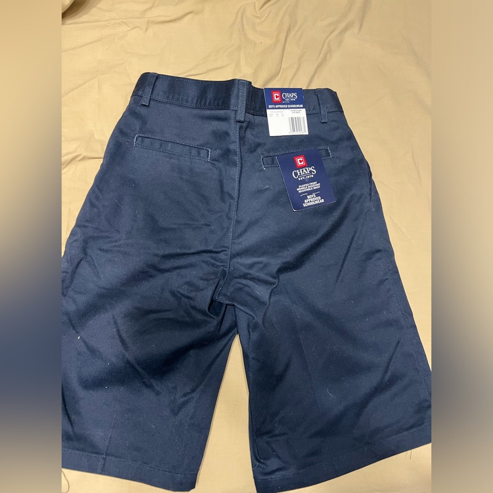 Brand New Boys Navy Blue Chaps Pleated Front Uniform shorts size 14